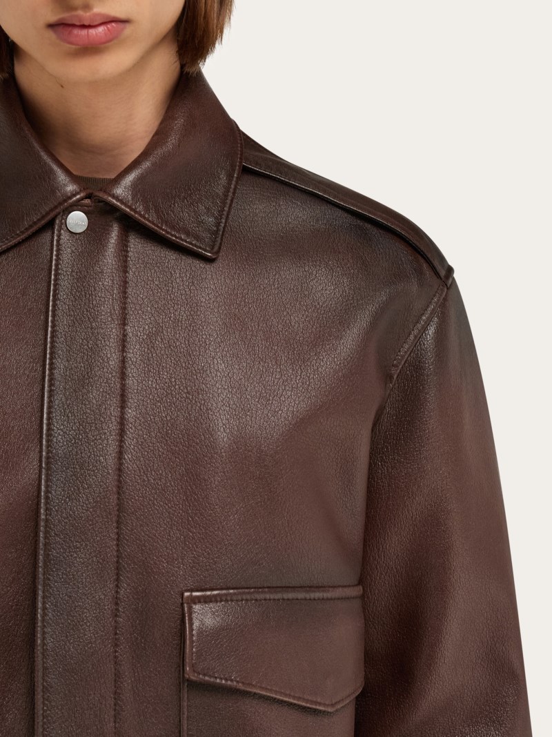 Ferragamo | Men's Leather Blouson - Cocoa Brown