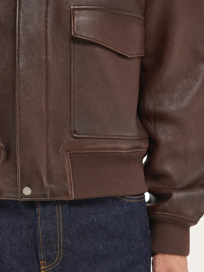 Ferragamo | Men's Leather Blouson - Cocoa Brown