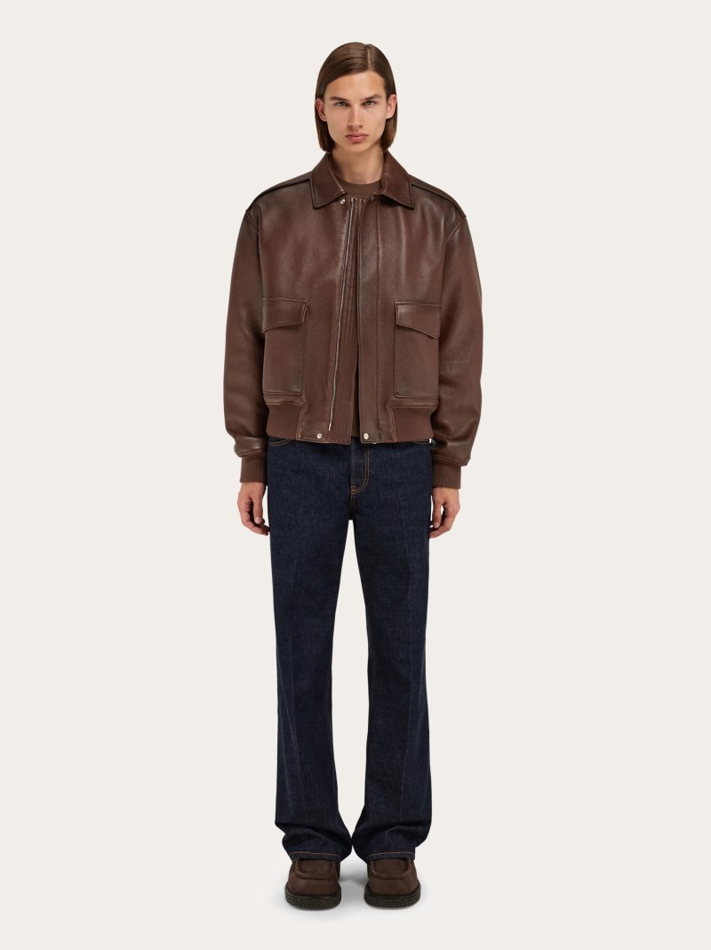 Ferragamo | Men's Leather Blouson - Cocoa Brown