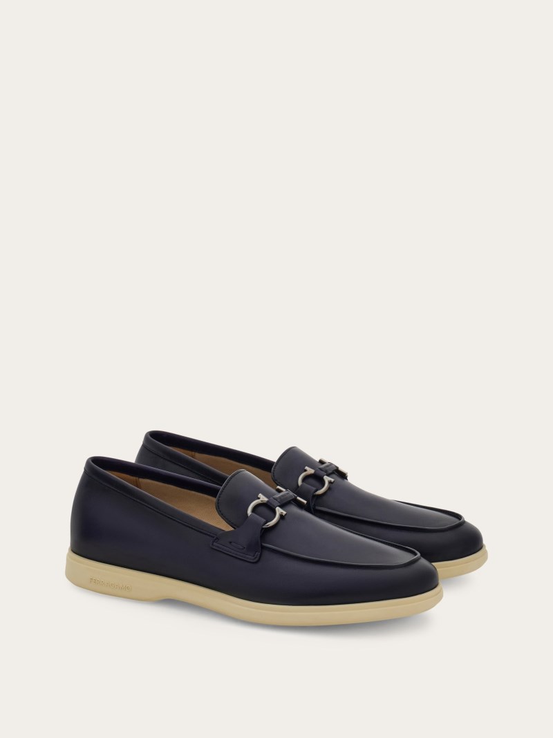 Ferragamo | Men's Casual Loafer With Gancini Ornament - Midnight Blue
