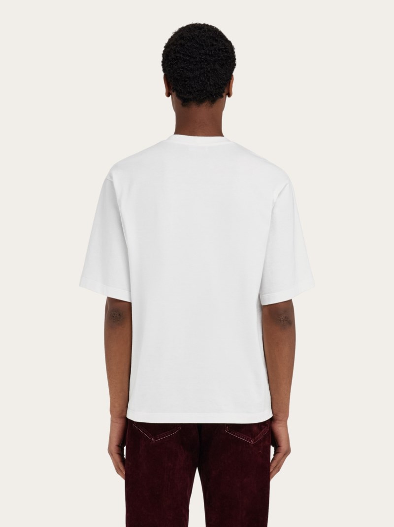 Ferragamo | Men's Short Sleeved T-Shirt With Maxi Print Detail - White/Red/Bordeaux