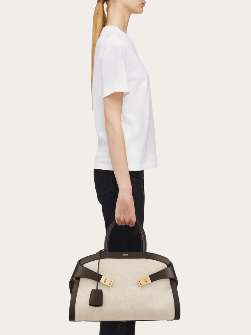 Ferragamo | Women's Hug Handbag - Natural/Testa Di Moro