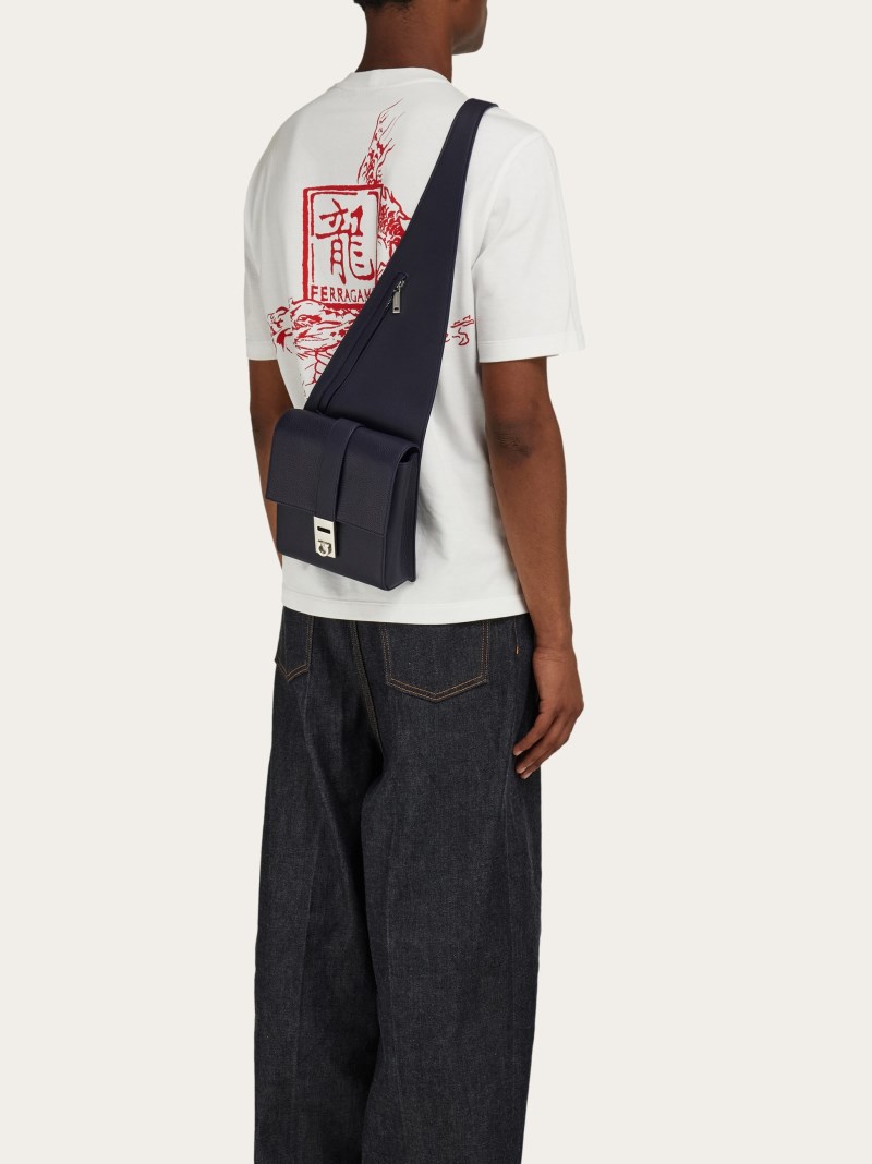 Ferragamo | Men's Asymmetric Shoulder Bag - Midnight Blue