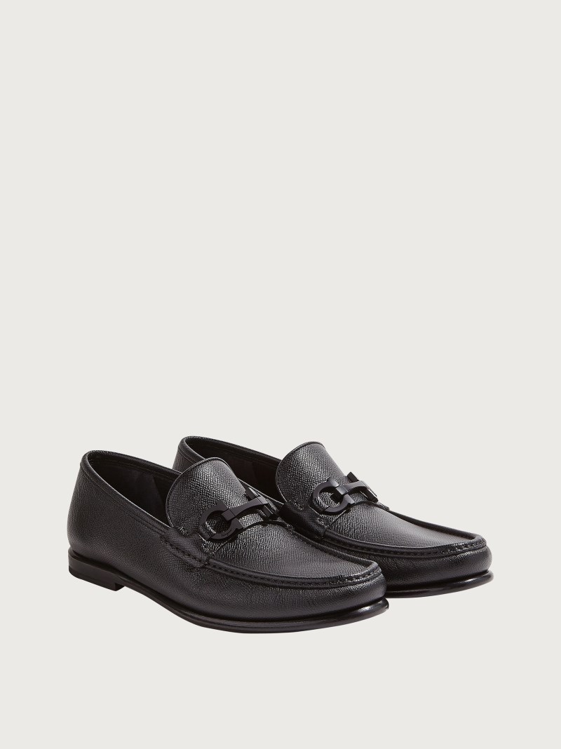 Ferragamo | Men's Moccasin With Gancini Ornament - Black