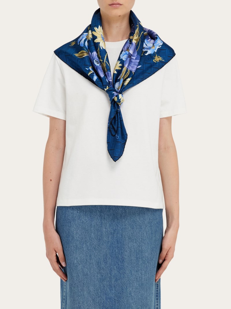 Ferragamo | Women's Bouquet Print Silk Scarf - Teal Blue