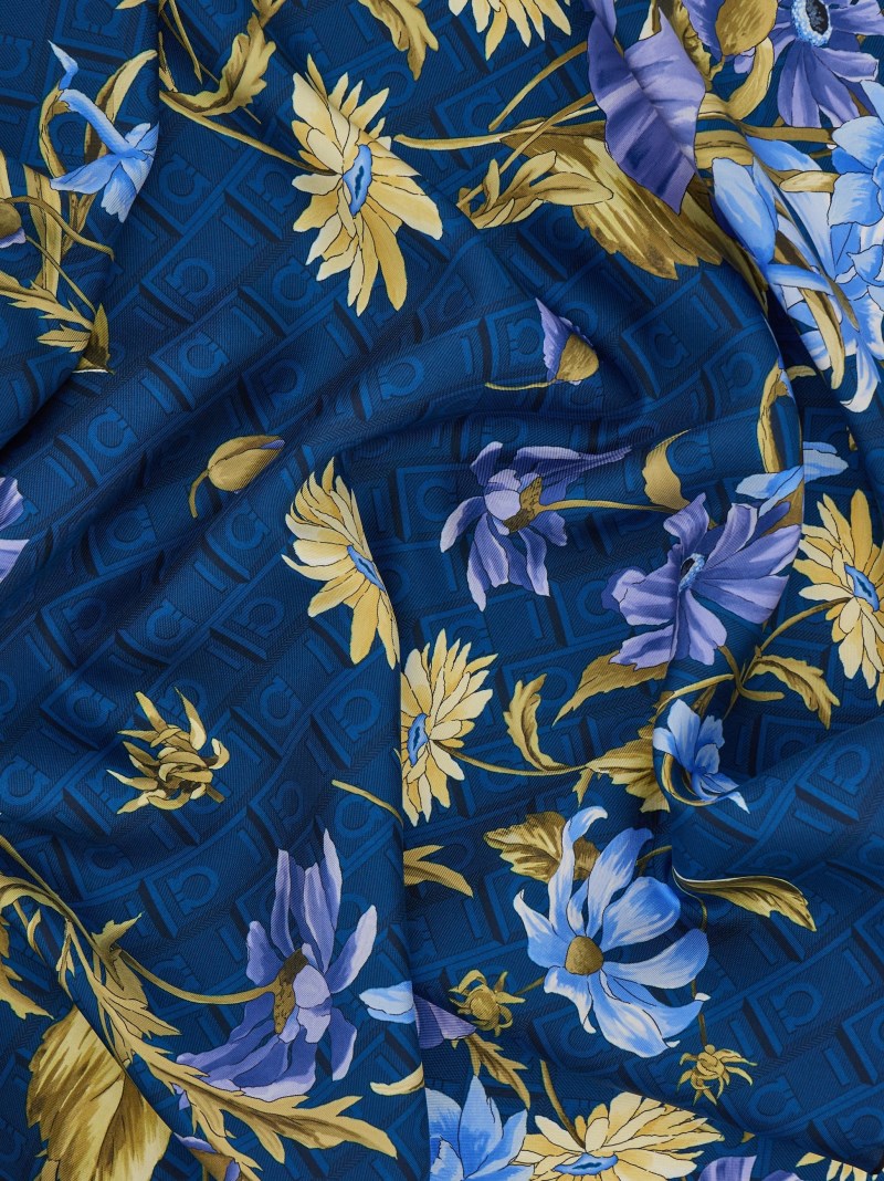 Ferragamo | Women's Bouquet Print Silk Scarf - Teal Blue