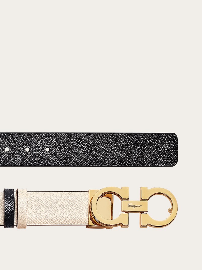 Ferragamo | Women's Reversible And Adjustable Gancini Belt - Bone/Black