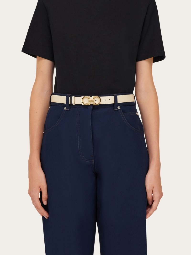 Ferragamo | Women's Reversible And Adjustable Gancini Belt - Bone/Black