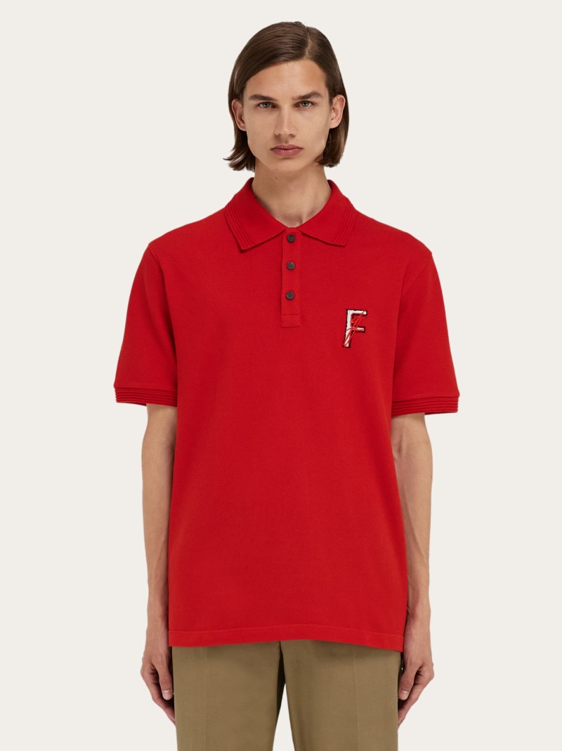 Ferragamo | Men's Cotton Polo Shirt With Double Embroidery - Red