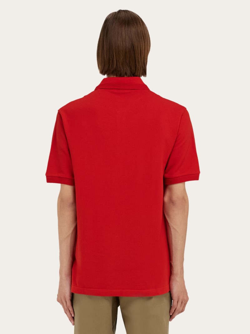 Ferragamo | Men's Cotton Polo Shirt With Double Embroidery - Red