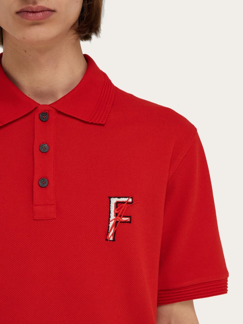 Ferragamo | Men's Cotton Polo Shirt With Double Embroidery - Red
