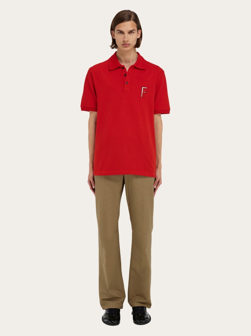 Ferragamo | Men's Cotton Polo Shirt With Double Embroidery - Red