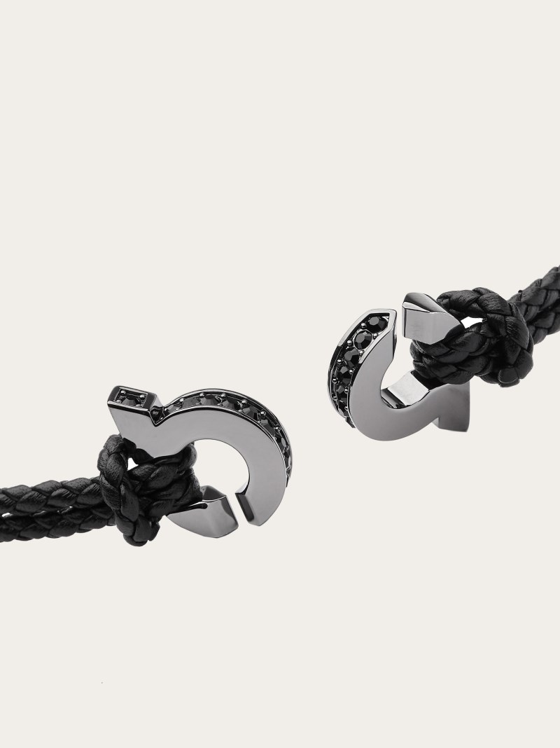 Ferragamo | Men's Bracelet With Intertwined Gancini - Black (Size 19)
