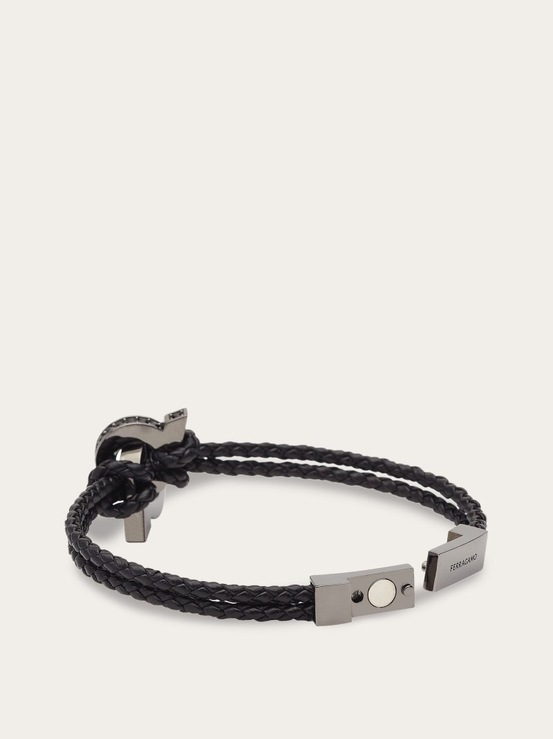 Ferragamo | Men's Bracelet With Intertwined Gancini - Black (Size 19)