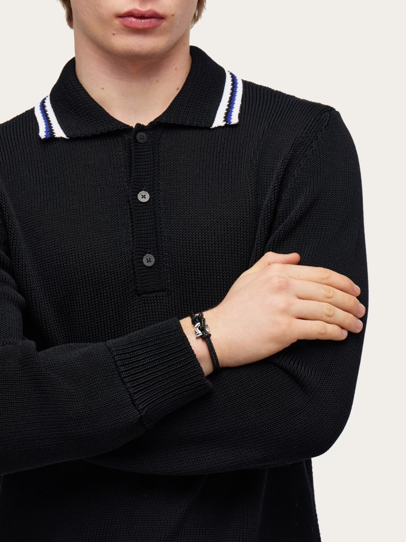 Ferragamo | Men's Bracelet With Intertwined Gancini - Black (Size 19)