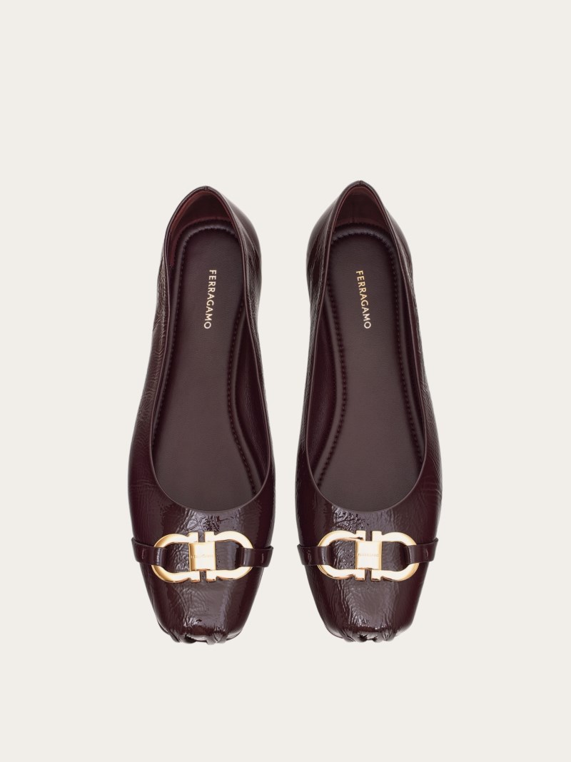 Ferragamo | Women's Ballet Flat With Gancini Ornament - Dark Barolo