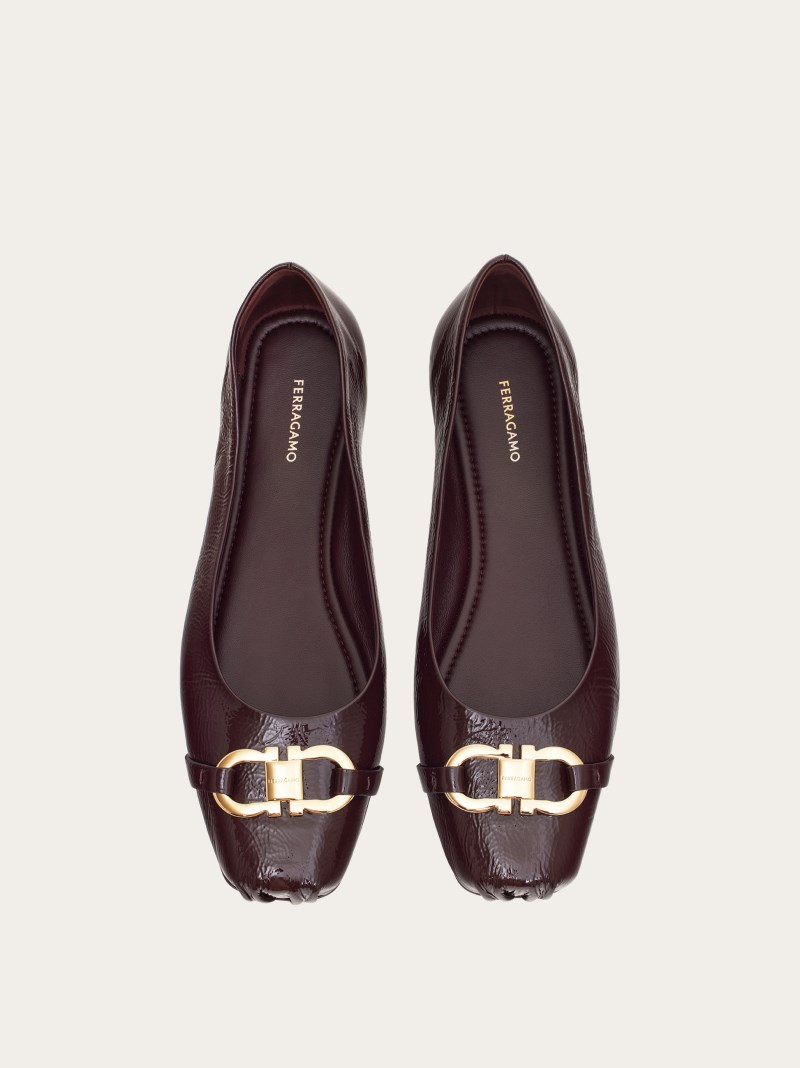 Ferragamo | Women's Ballet Flat With Gancini Ornament - Dark Barolo