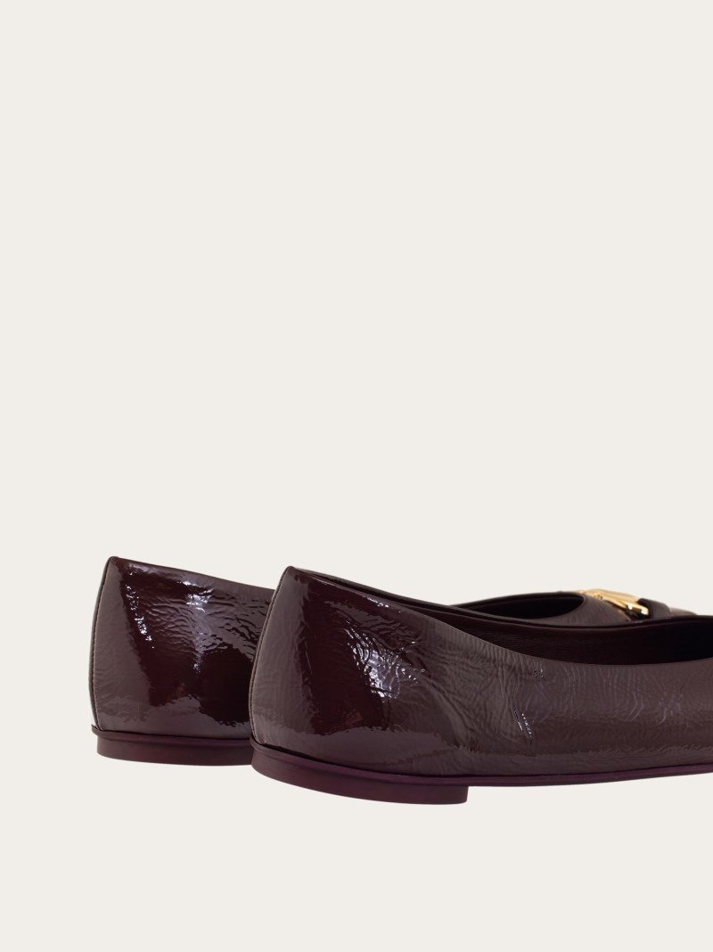 Ferragamo | Women's Ballet Flat With Gancini Ornament - Dark Barolo