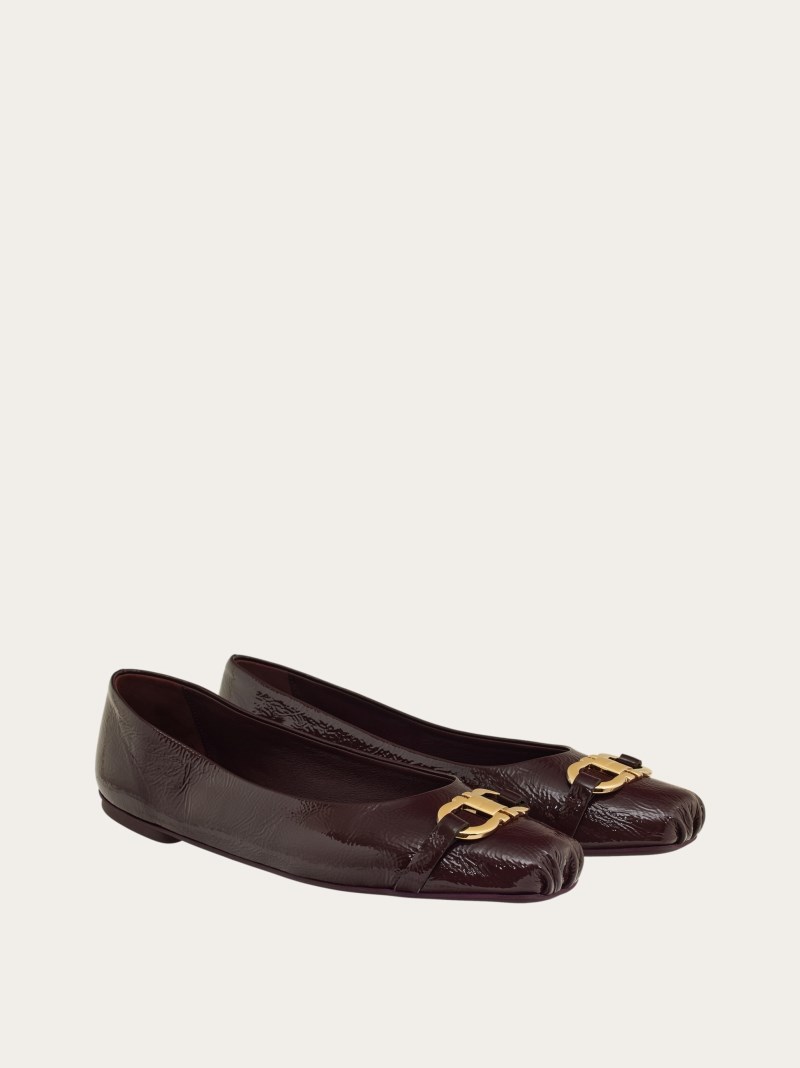 Ferragamo | Women's Ballet Flat With Gancini Ornament - Dark Barolo