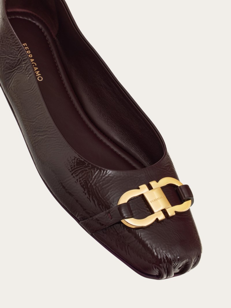 Ferragamo | Women's Ballet Flat With Gancini Ornament - Dark Barolo