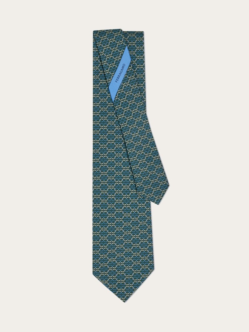 Ferragamo | Men's Gancini Print Silk Tie - Green