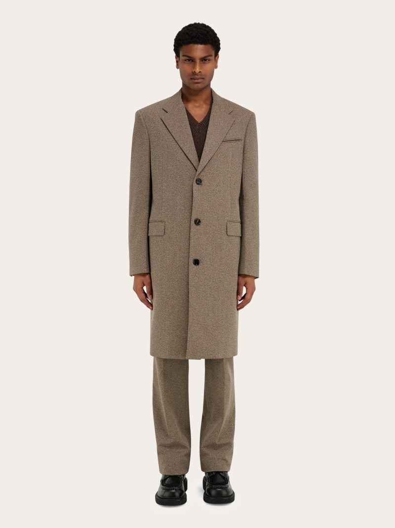 Ferragamo | Men's Single Breasted Coat - Walnut/Cocoa Brown