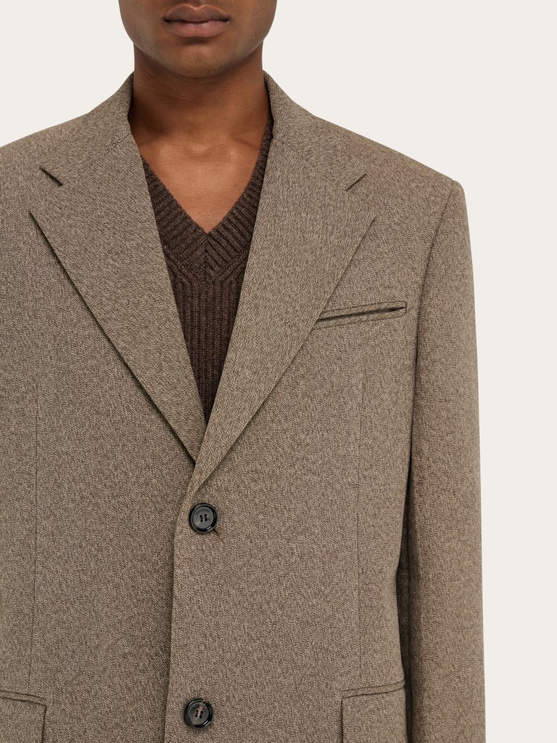 Ferragamo | Men's Single Breasted Coat - Walnut/Cocoa Brown