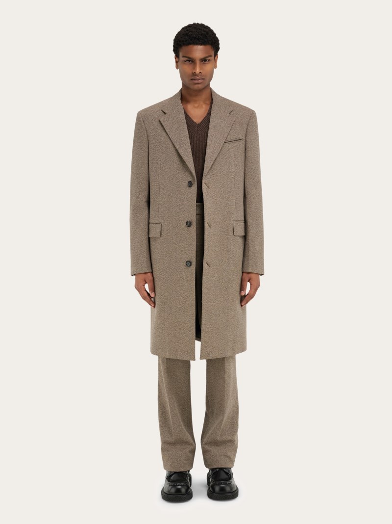 Ferragamo | Men's Single Breasted Coat - Walnut/Cocoa Brown