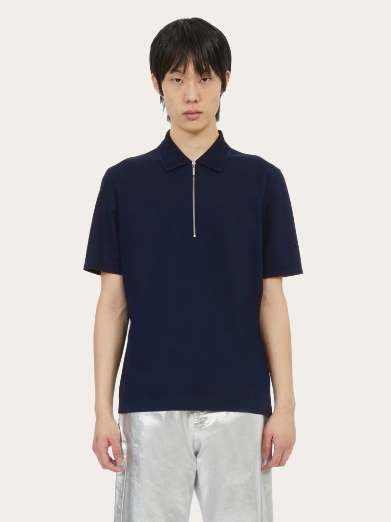 Ferragamo | Men's Polo With Zip Collar - Navy Blue