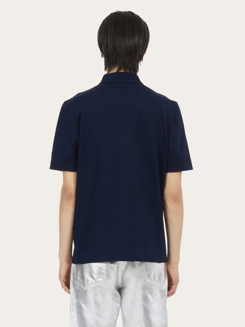 Ferragamo | Men's Polo With Zip Collar - Navy Blue