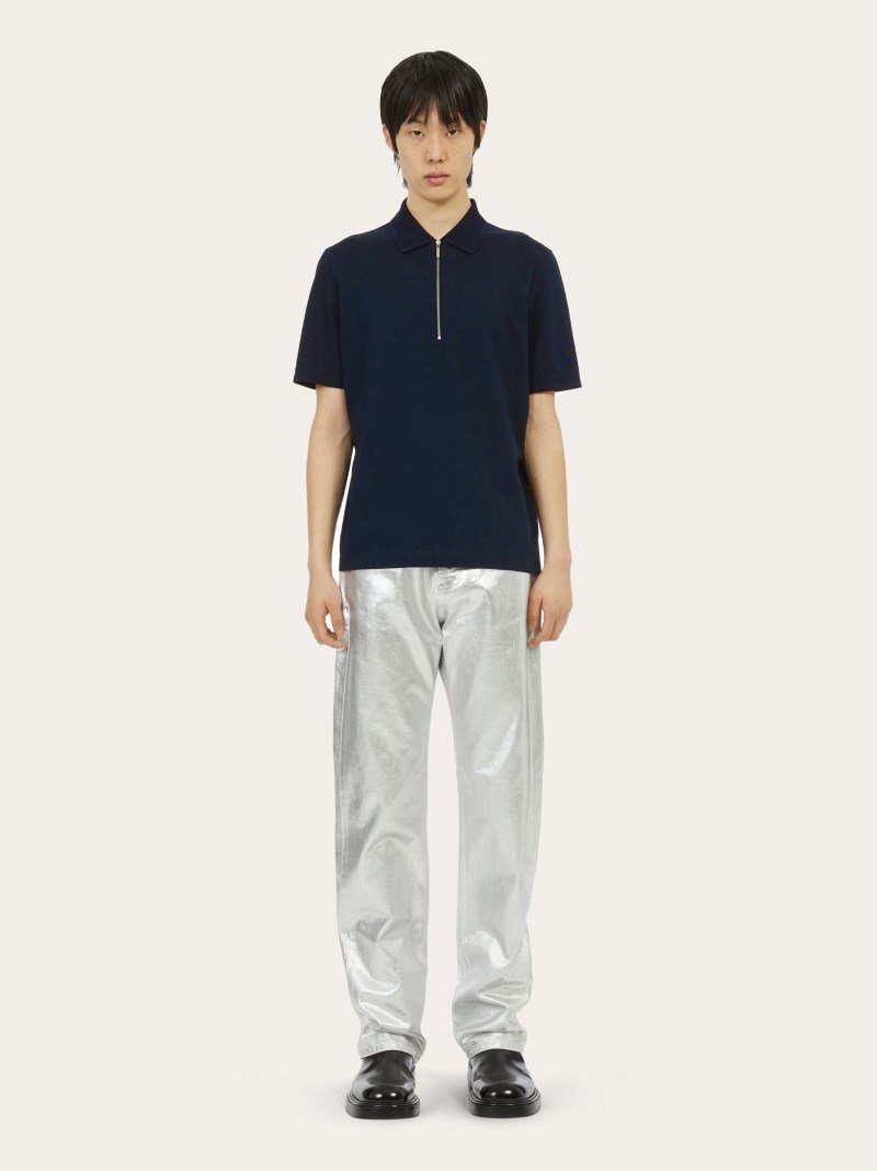 Ferragamo | Men's Polo With Zip Collar - Navy Blue