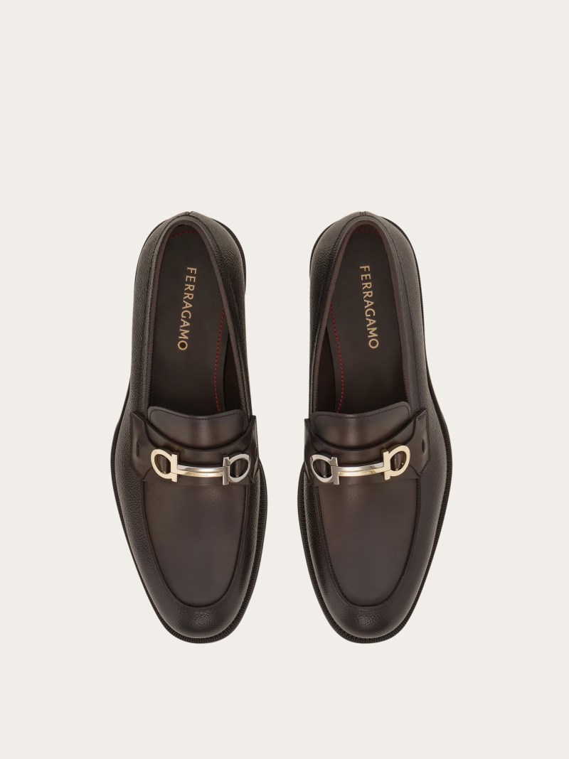 Ferragamo | Men's Moccasin With Gancini Ornament - Dark Brown