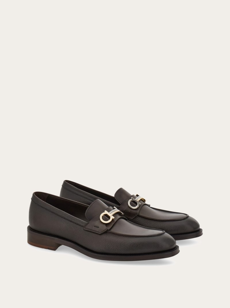 Ferragamo | Men's Moccasin With Gancini Ornament - Dark Brown
