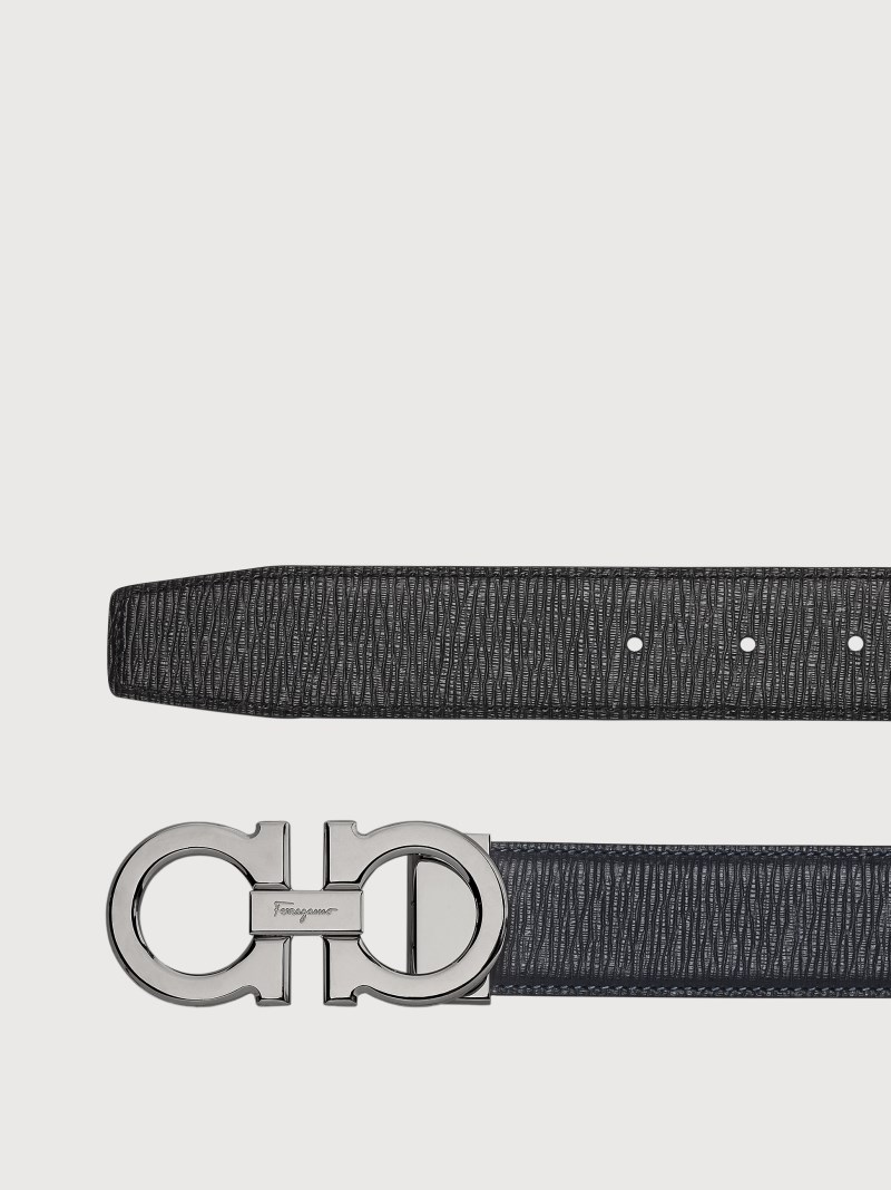 Ferragamo | Men's Reversible And Adjustable Gancini Belt - Deep Ocean/Black