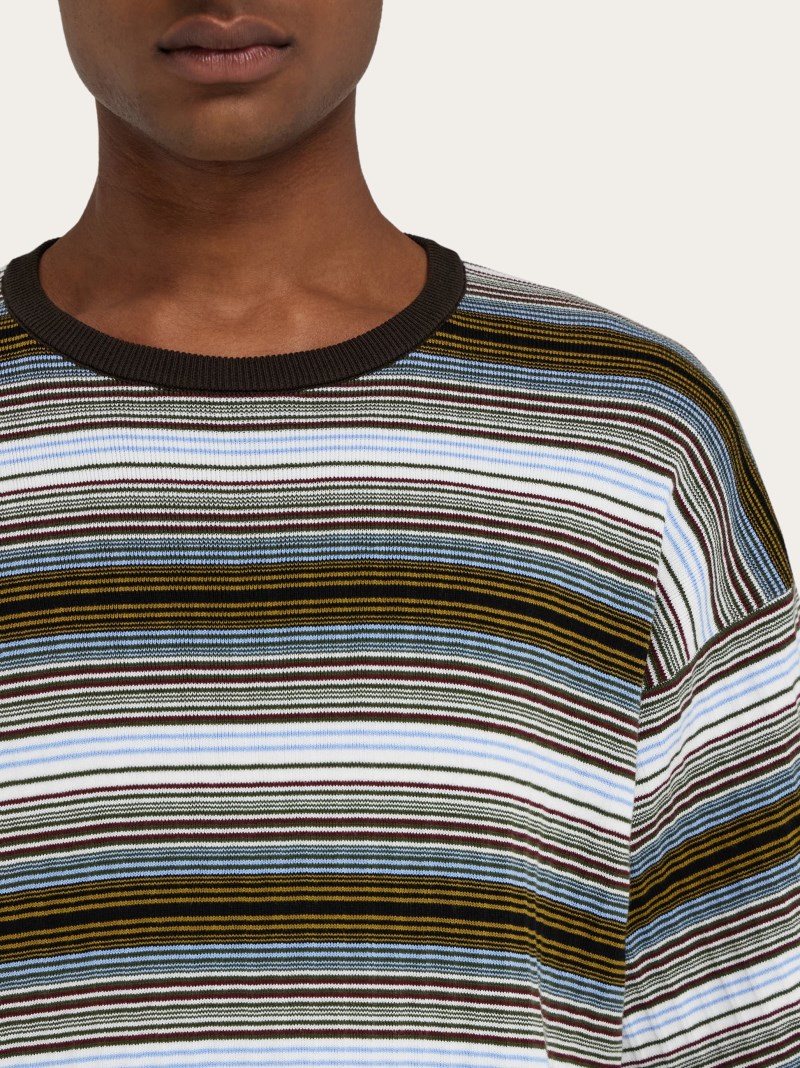 Ferragamo | Men's Short Sleeved Striped Polo Shirt - White/Expresso/Oxblood