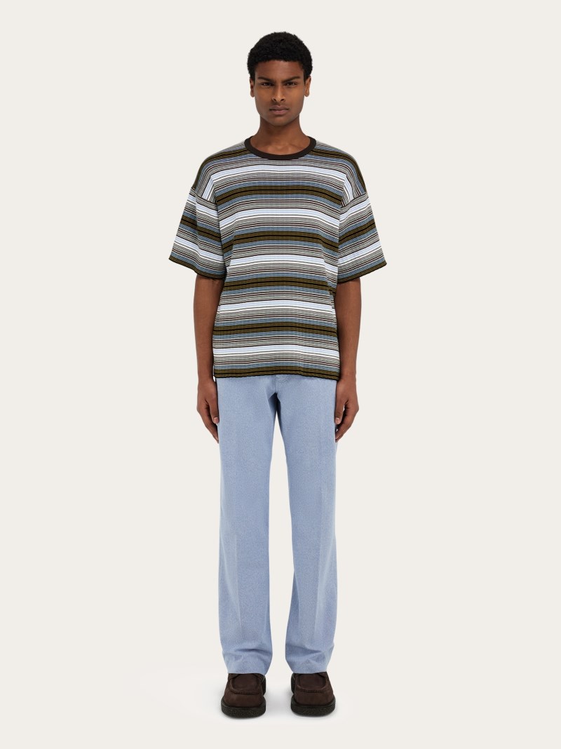 Ferragamo | Men's Short Sleeved Striped Polo Shirt - White/Expresso/Oxblood