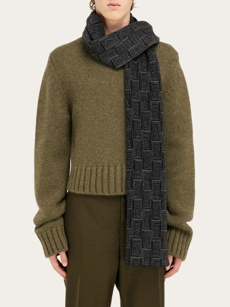 Ferragamo | Men's Monogram Scarf - Black/Anthracite
