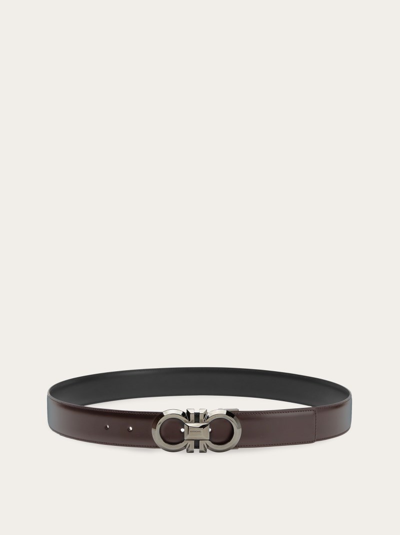 Ferragamo | Men's Reversible And Adjustable Gancini Belt - Black/Dark Brown