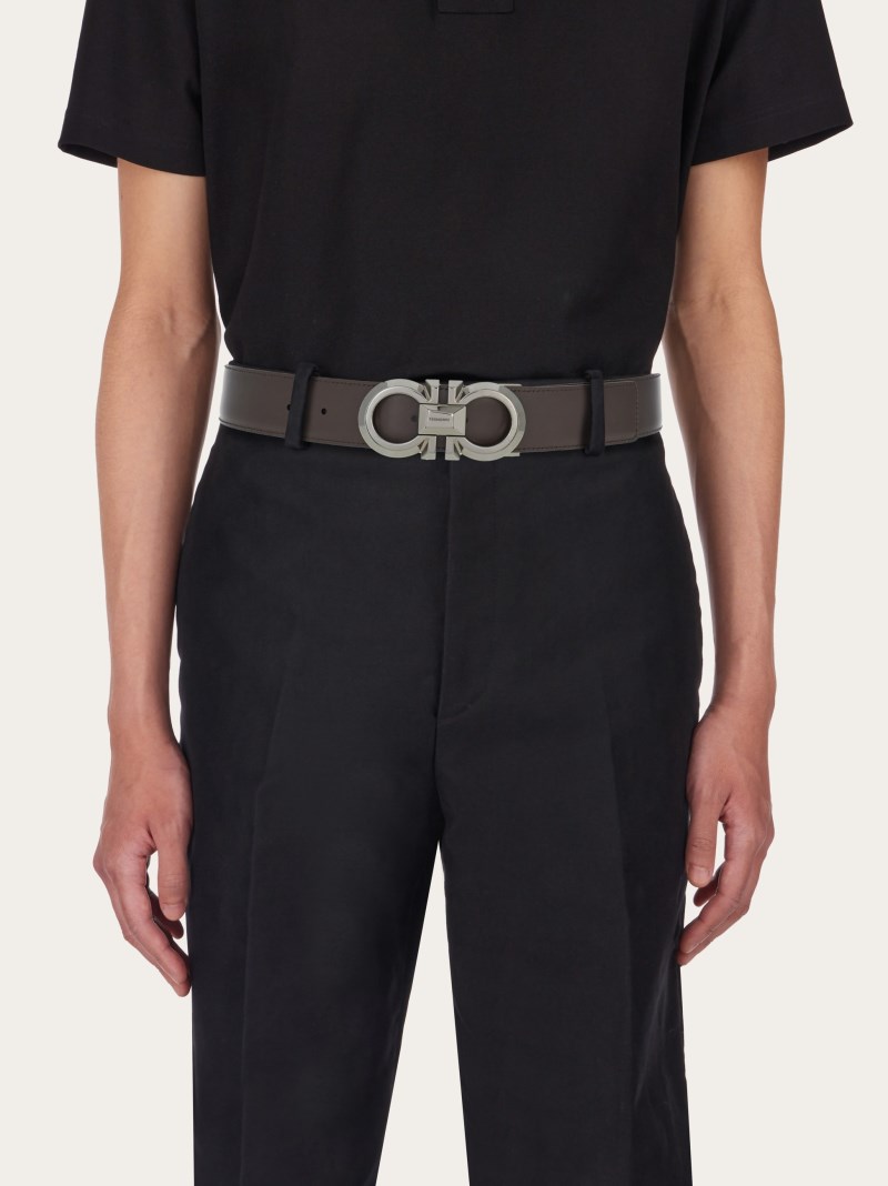 Ferragamo | Men's Reversible And Adjustable Gancini Belt - Black/Dark Brown