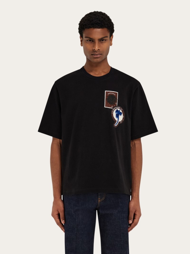 Ferragamo | Men's Short Sleeved T-Shirt With Patch Detail - Black