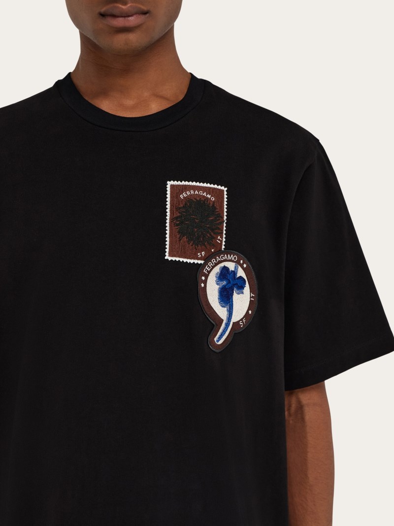 Ferragamo | Men's Short Sleeved T-Shirt With Patch Detail - Black