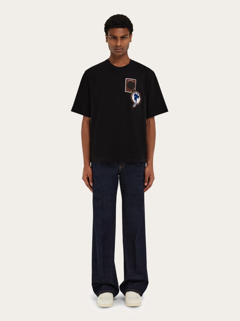 Ferragamo | Men's Short Sleeved T-Shirt With Patch Detail - Black