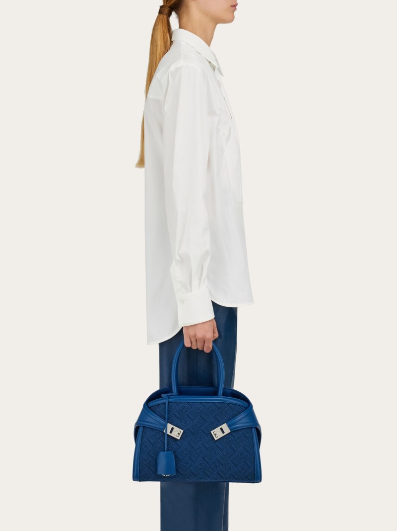 Ferragamo | Women's Hug Monogram Handbag - Teal Blue