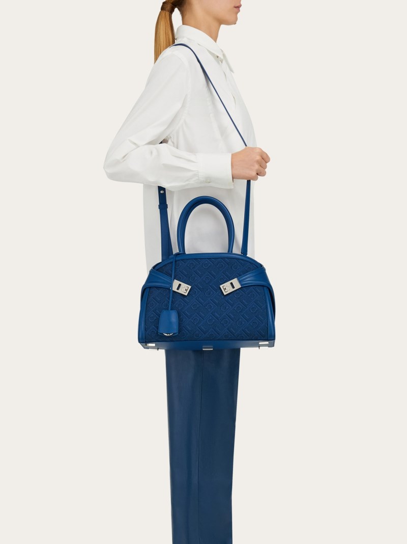 Ferragamo | Women's Hug Monogram Handbag - Teal Blue