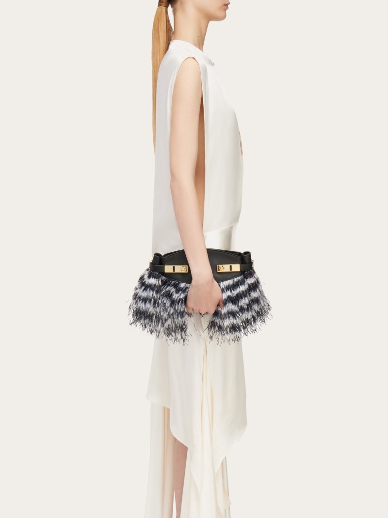 Ferragamo | Women's Hug Soft Crossbody Bag With Feathers - White/Black