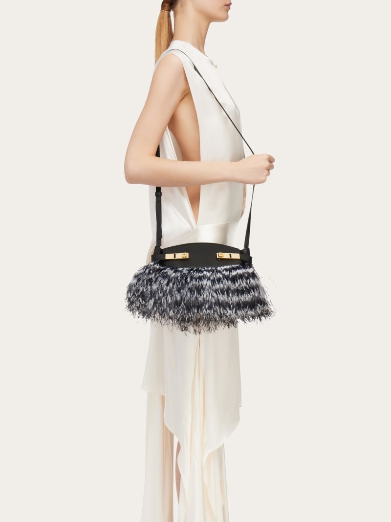 Ferragamo | Women's Hug Soft Crossbody Bag With Feathers - White/Black