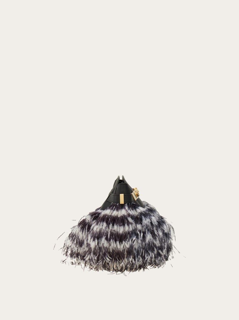 Ferragamo | Women's Hug Soft Crossbody Bag With Feathers - White/Black