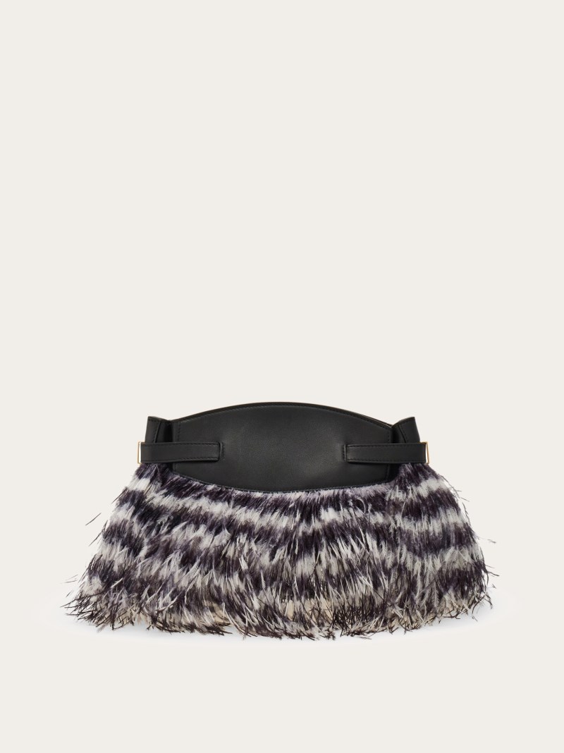 Ferragamo | Women's Hug Soft Crossbody Bag With Feathers - White/Black