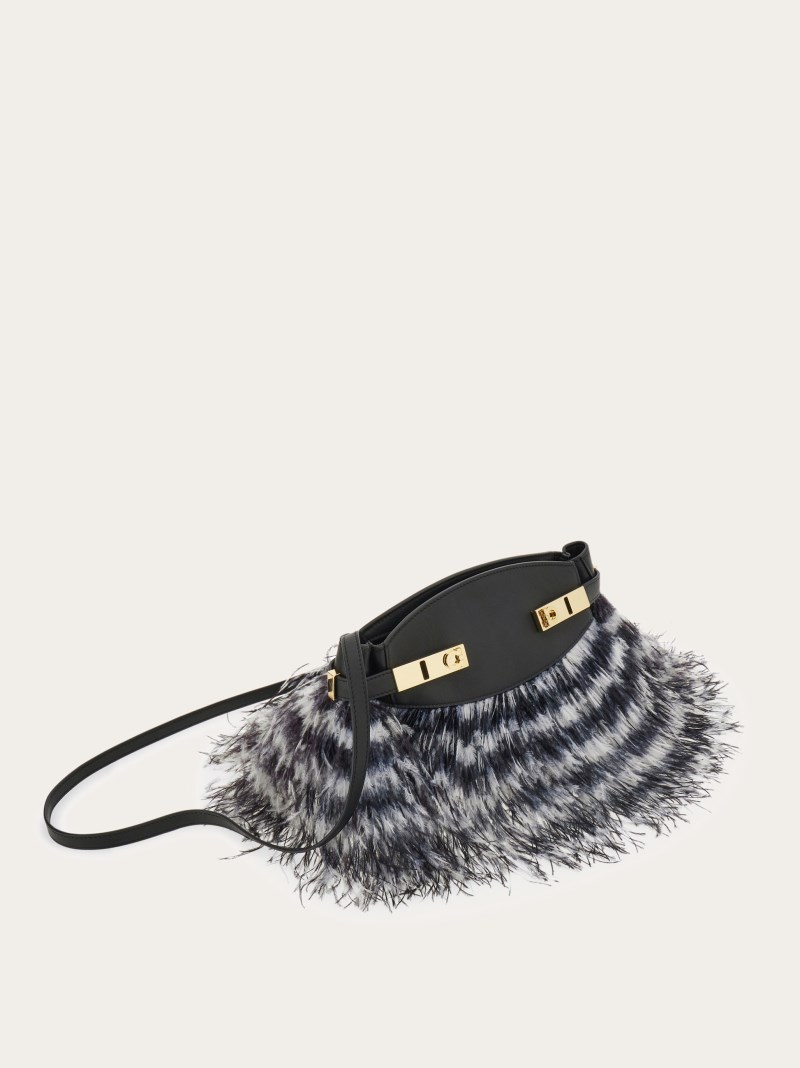 Ferragamo | Women's Hug Soft Crossbody Bag With Feathers - White/Black