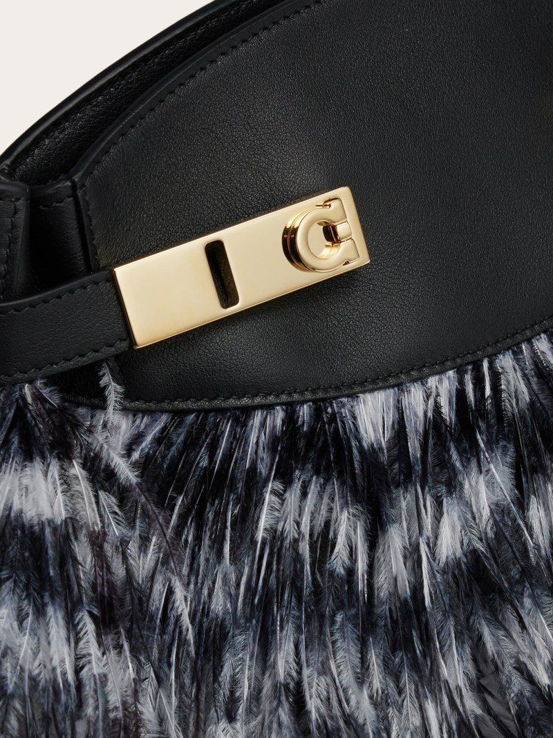 Ferragamo | Women's Hug Soft Crossbody Bag With Feathers - White/Black